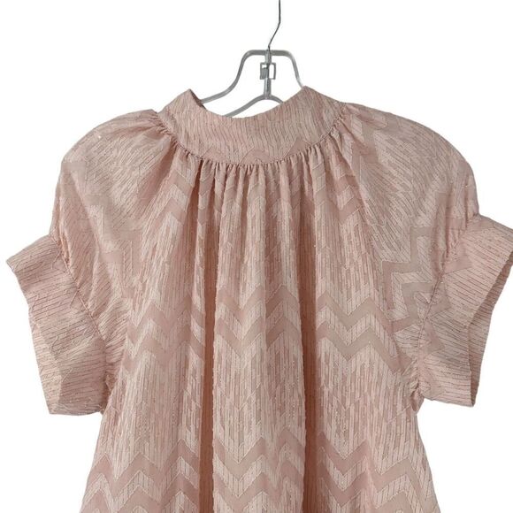 Opening Ceremony Top Pink Size S Short Sleeve Puff Ruffle Gold Thread Bow Back - Picture 2 of 11